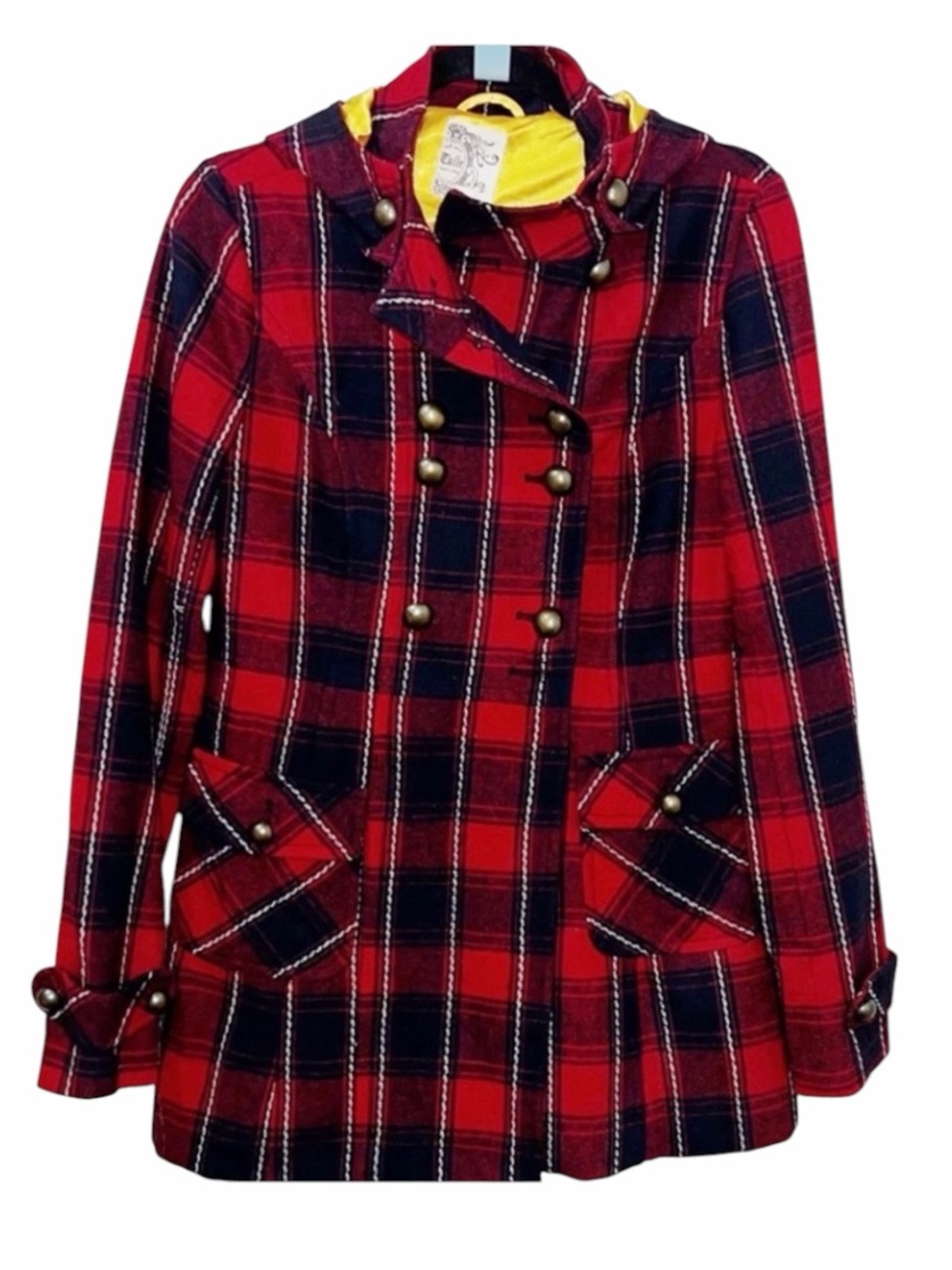 Vintage Tulle Anthropologie retro plaid wool blend pea coat size medium